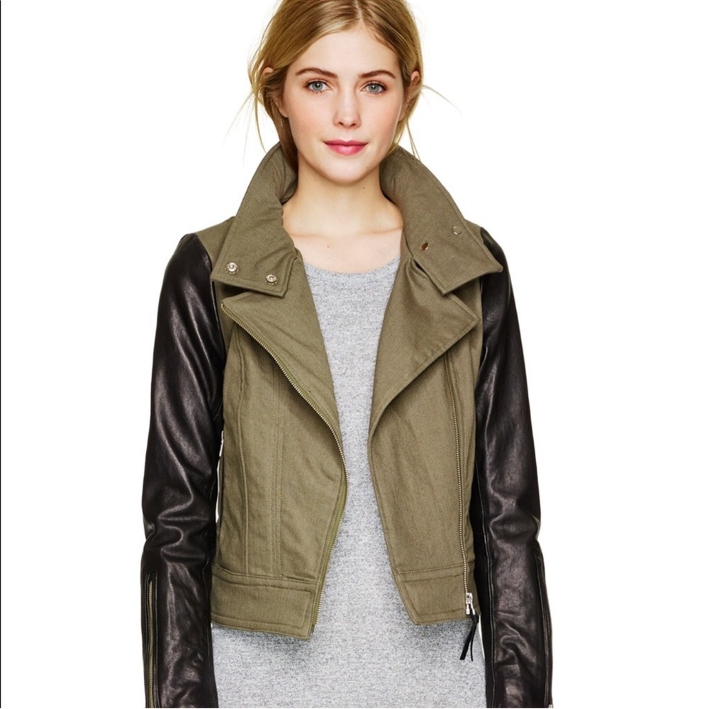 MACKAGE Andra Lamb Leather Green Moto Jacket Coat Women’s Size XXS